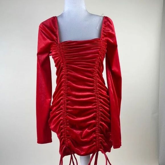 Wild Fable Red Ruched Velvet Mini Dress Bodycon Multiple Sizes - Picture 4 of 9
